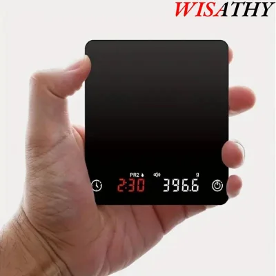 WISATHY Cân nhà bếp thông minh Mini, Chức năng hẹn giờ Màn hình kỹ thuật số Cân cà phê kỹ thuật số, Unisex 0,1g Độ chính xác Dung tích 2kg Cân Espresso có thể sạc lại Nhà bếp