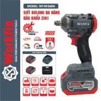 Máy bắn bulong, Máy siết bulong pin WORKFIX IW360N, Lực siết 360Nm, Mở ốc nôi xe ga, Khoan, Bắt vít, Kèm nhiều phụ kiện