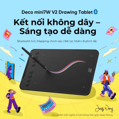 XPPen Deco mini7w V2 Bluetooth 5.0 Máy tính bảng vẽ cho điện thoại Android và máy tính bảng Android Bút máy tính bảng với 16384 Mức áp suất Thiết kế Stylus Hỗ trợ Chrome OS Máy tính bảng đồ họa với 8 C