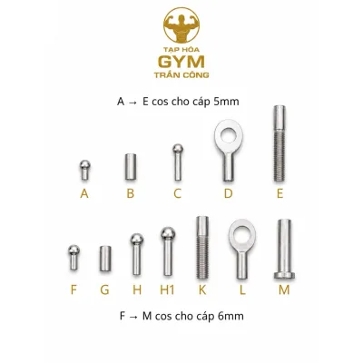 Đầu bấm cos dây cáp máy gym, chất liệu hợp kim nhôm