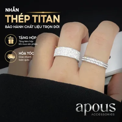 Nhẫn nam nữ Trendy Đính Đá Bling Ring - Thép Titan - Phụ kiện trang sức Unisex Apous