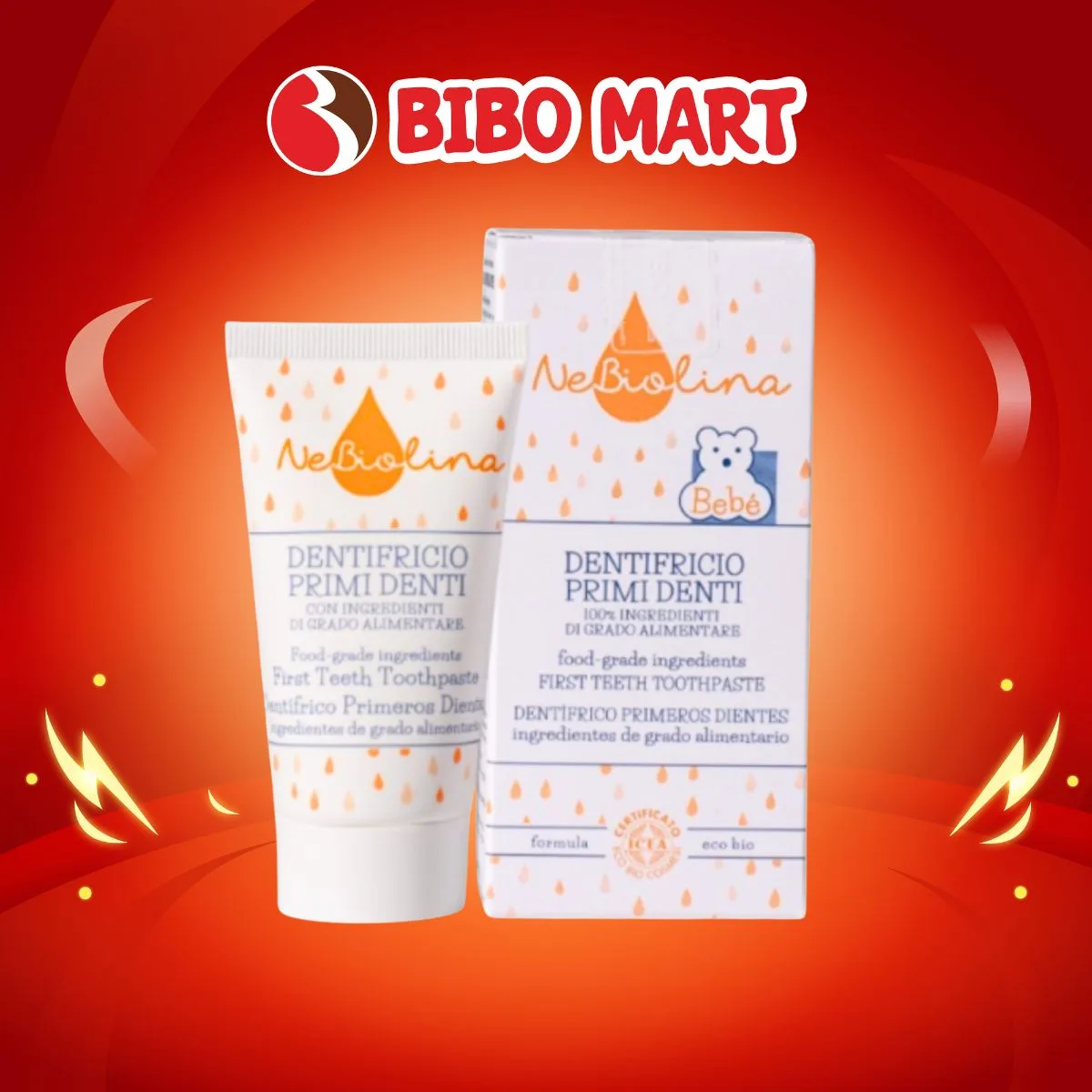 Kem đánh răng hữu cơ NeBiolina cho bé từ sơ sinh đến 3 tuổi Bibomart tuýp 50ml