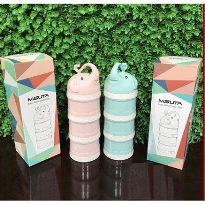 Hộp chia sữa, thức ăn Misuta 3 ngăn hình chú voi xanh và hồng