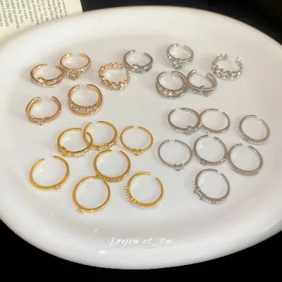 DREJEW 7 Chiếc Nhẫn Thời Trang Mặt Trăng Ngôi Sao Hoa Thiết Kế Kim Cương Giả Trang Sức Nữ Mặc Hàng Ngày Đảng Thời Trang Phụ Kiện