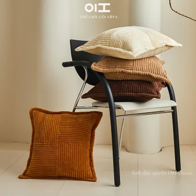 Gối sofa tựa lưng decor nhung tăm cao cấp bản bo viền trang trí vuông 45x45 phong cách châu Âu