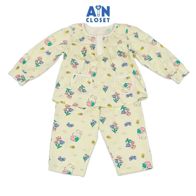 Bộ quần áo Dài bé gái hoạ tiết Thỏ Hoa Vàng Thun cotton - AICDBG2RIYGU - AIN Closet