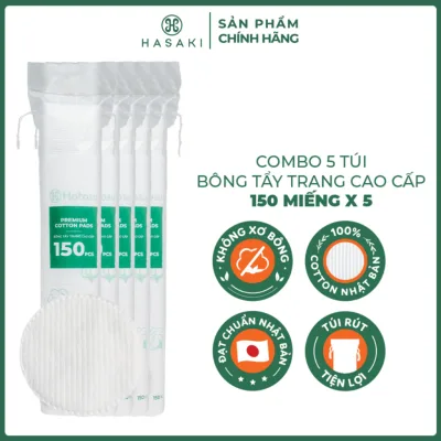 Combo 5 Bông Tẩy Trang Hotosu Cao Cấp 150 Miếng Premium Cotton Pads Hasaki Sản Phẩm Chính Hãng
