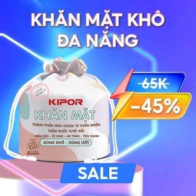 Khăn mặt dùng 1 lần KIPOR đa năng lau khô lau ướt - giấy lau mặt khô dùng một lần tẩy trang spa 60 khăn Hàng chính hãng