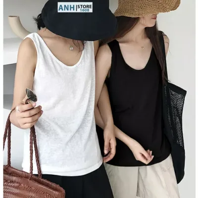 Áo thun 3 LỖ Xược nữ cổ V ANHSTORE chất thun cotton thấm hút, áo sát nách, ba lỗ cổ tim nữ phom rộng phong cách Hàn Qu