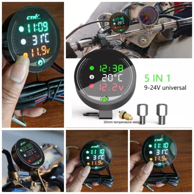 Đồng hồ báo giờ xe máy 3in1 CTR, báo nhiệt độ, vôn ắc quy mẫu mới loại tốt gắn các loại xe hàng cao cấp, phụ kiện xe máy