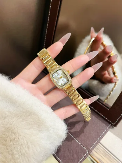 Đồng hồ nữ vàng, đồng hồ nữ thanh lịch, đồng hồ nhỏ cho nữ, đồng hồ sang trọng đính đá rhinestone, đồng hồ nữ thời trang có thể điều chỉnh