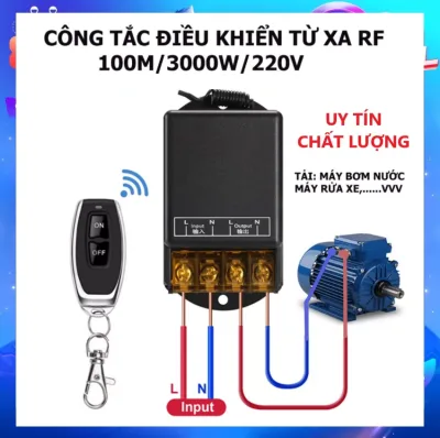 dieu khien tu xa Công tắc điều khiển từ xa 100M xuyên tường công suất lớn 30A (3000W)/ điện áp 110-220V (Đen) công tắc điều khiển từ xa không dây bộ điều khiển từ xa bật tắt máy bơm nước