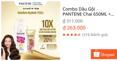 Combo Dầu Gội PANTENE Chai 650ML + Dầu Xả PANTENE Siêu Dưỡng Ngăn Rụng Tóc Chai 150ML
