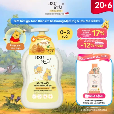 Sữa Tắm Gội Toàn Thân Em Bé Hương Mật Ong Và Rau Má BZU BZU Head to Toe Wash Dịu Nhẹ 600ml