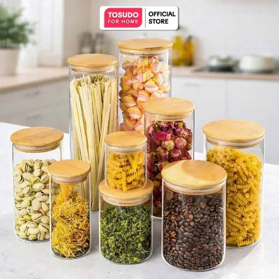 Lọ Thuỷ Tinh Nắp Tròn Gỗ Tre Kín Khí, Chống Ẩm Mốc - Thuỷ Tinh Borosilicate Chịu Nhiệt, Đựng Gia Vị, Đồ Khô Đa Năng