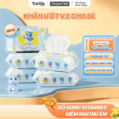 Khăn ướt cao cấp Vitamin E Topgiakids mềm mại cho bé 80 tờ
