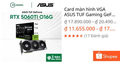Card màn hình VGA ASUS TUF Gaming GeForce RTX 5060Ti O16GB PRIME 5060 O8GB GDDR7 | Chính Hãng| Bảo Hành 36 tháng
