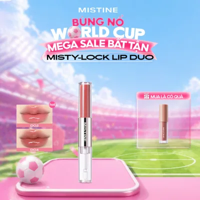 Mistine Hai kiểu trang điểm môi Mềm mịn mỏng nhẹ Khóa màu bền lâu Không dễ dính cốc 1.5g+1.5g