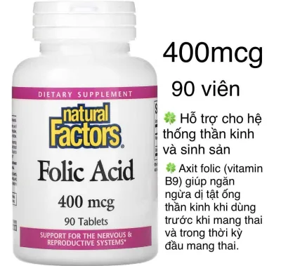 viên Folic Acid 400mcg 90 viên natural factors bổ sung vitamin và khoáng chất cho cơ thể