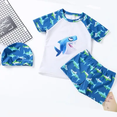 Đồ bơi bé trai 2-15 tuổi 8-38 kg áo cộc, quần cộc hình cá mập ngộ nghĩnh co giãn tốt nhiều màu KhaHanshop