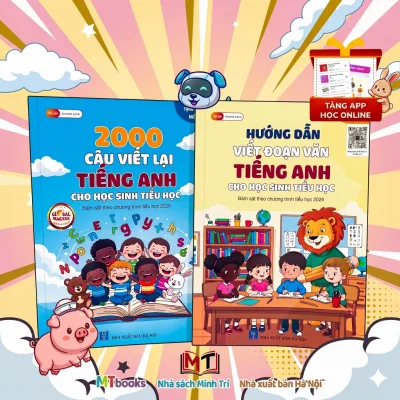 Sách -MT Books - Combo 2 Sách Tiếng Anh Học Sinh Tiểu Học - 2000 Câu Viết Lại + Hướng Dẫn Viết Đoạn Văn|Tặng App Học