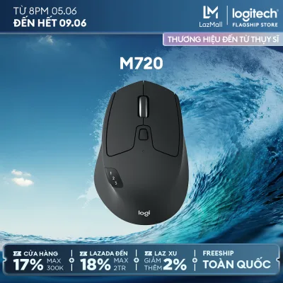 Chuột không dây, bluetooth đa thiết bị Logitech M720 Triathlon - Làm việc với 3 máy tính, Nút cuộn siêu nhanh, Bluetooth Smart và kết nối không dây 2.4GHz