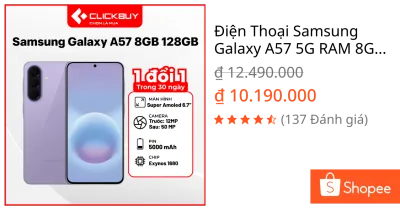 Điện Thoại Samsung Galaxy A57 5G RAM 8GB Bộ Nhớ 128GB Chip Exynos 1680 Siêu Mỏng Chính Hãng