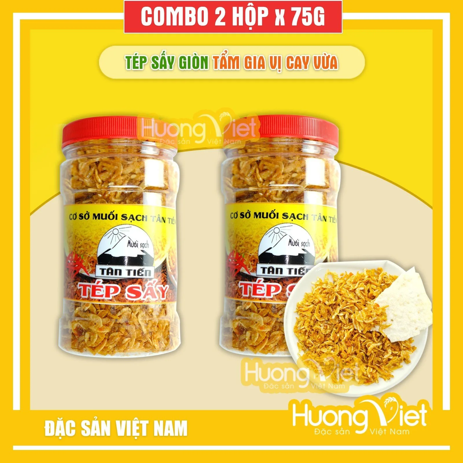 Combo 2 hộp Tép Sấy tẩm gia vị ăn liền Tân Tiến 75gr, đặc sản Ninh Thuận
