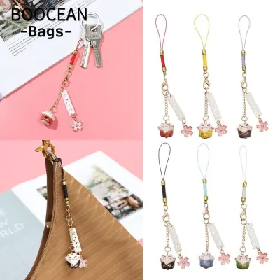 BOOCEAN Sakura Mèo May Mắn Dây Điện Thoại Dây Treo Điện Thoại Mặt Dây Thời Trang Dây Đeo Điện Thoại Dây Buộc Mèo May Mắn Chuông Hoa Anh Đào Dây Chống Mất
