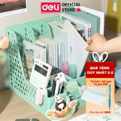 Giá Kệ Đựng Tài Liệu Văn Phòng Deli - Khay Đựng Tài Liệu 4 Ngăn Kèm Khay Đựng Bút Đựng Sách Vở Để Bàn Gọn Gàng