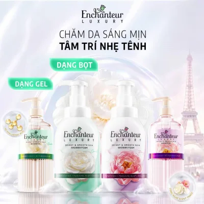 Sữa Tắm Cao Cấp Enchanteur Luxury Dưỡng Da Chiết Xuất Hoa Trà/ Hoa Mẫu Đơn + 4D Hyaluronic Acid 450ml