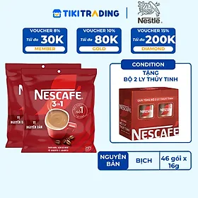 [Tặng hộp 2 ly thủy tinh] Combo 2 Bịch NESCAFE 3IN1 Công thức cải tiến - VỊ NGUYÊN BẢN Bịch 46 gói