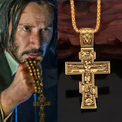 Mặt Dây Chuyền Thánh Giá John Wick Unisex, Mặt Dây Chuyền Lớn, Trang Sức Hình Thánh Giá Chính Thống Giáo Phương Đông Dành Cho Nam Và Nữ