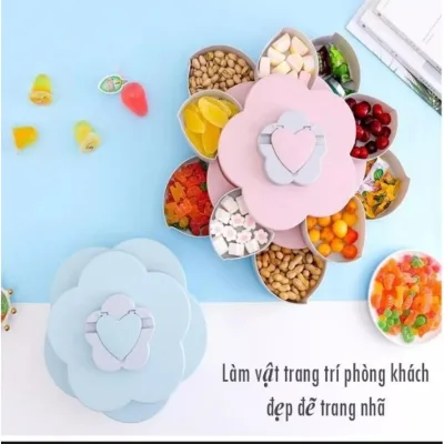 Khay mứt tết, Khay Đựng Mứt Tết Xòe Cánh Hoa Sen 2 Tầng Cao Cấp, khay đựng bánh kẹo, hoa quả, đồ ăn vặt.
