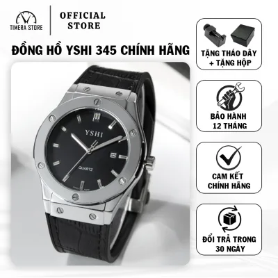 Yshi 345 Men's Fashion Watch with Smooth Bezel, Leather Strap, Sports Dial, Smart Buckle, Date Calendar