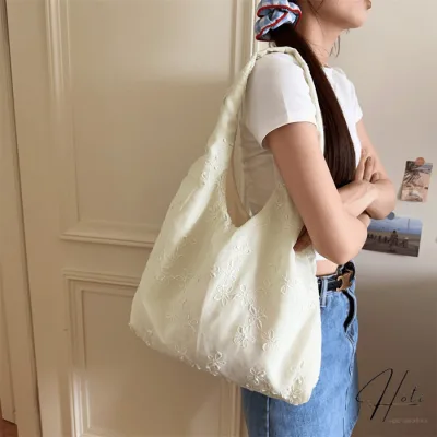 Túi Xách Đeo Vai Unisex, Túi Tote Đi Biển Trơn Phối Hoa Thời Trang Mùa Hè Phong Cách Hàn Quốc - HOTI - XT154