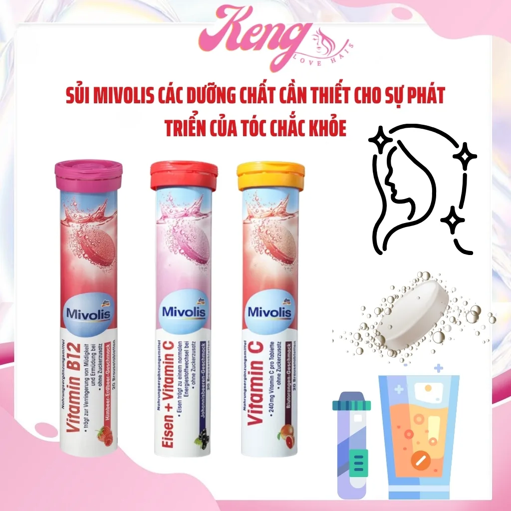 Viên sủi Mivolis đức Vitamin C, B12, Magie, Canxi hỗ trợ tăng cường hệ miễn dịch, sức đề kháng bổ sung đầy đủ dưỡng chất vitamin, khoáng chất dùng cho người lớn, bà bầu 20 viên dùng cho người từ 2 tuổi trở lên