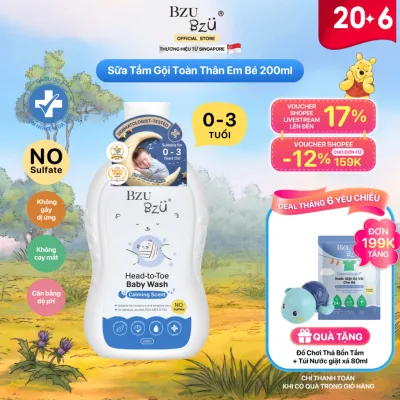 Chai Sữa Tắm Gội Toàn Thân Em Bé BZU BZU Dịu Nhẹ Mềm Mại Cho Da Dung Tích 200ml