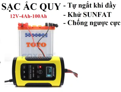 Foxsur 12V/5A Battery Charger with Sulfate Removal Function for Battery Maintenance and Restoration, Suitable for All Types of Car and Motorbike Batteries, Prevents Reverse Polarity, Automatically Shuts Off When Full.