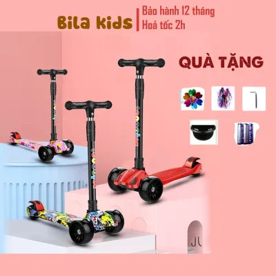 Xe Scooter cho bé trượt Graffiti BILA KIDS Có Nhạc Có Đèn, Gấp gọn thông minh bánh xe phát sáng, đồ chơi trẻ em