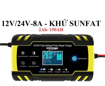 Sạc bình ắc quy 12V-24V/8A có khử sunfat bảo dưỡng phục hồi ắc quy thông minh tự ngắt khi đầy, sac binh ac quy 24v, sac xe dap dien,