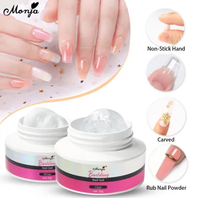 Monja 30g Trắng Trong Suốt Móng Tay Nghệ Thuật Chống Dính Tay Nối Dài Gel Móng Tay Đầu Xây Dựng Gel Có Hình Dễ Dàng Mở Rộng Pinch Gel UV Ba Lan Gel DIY Dụng Cụ Làm Móng Tay