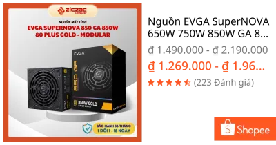 Nguồn EVGA SuperNOVA 650W 750W 850W GA 80plus GOLD Full Modular - Hàng NK
