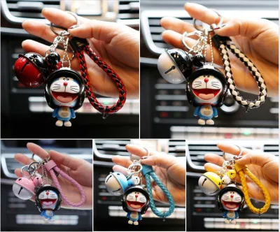 Móc khóa hoạt hình Doraemon đội mũ bảo hiểm dễ thương màu vàng dùng làm quà tặng, dây treo balo túi xách ví cầm tay