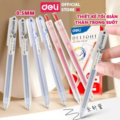 Bút Gel Bấm Nhiều Màu Deli EG118 Thân Mờ Ngòi 0.5mm Bút Gel Thiết Kế Tối Giản Viết Mượt
