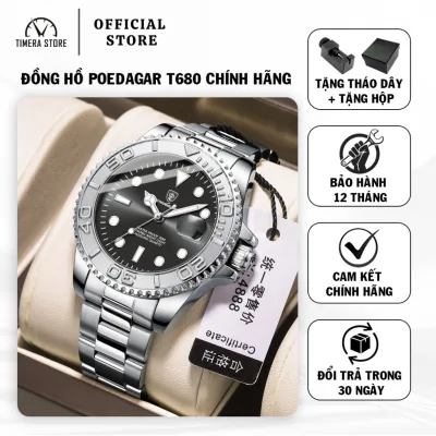Genuine Poedagar Men's Watch T680 with Stainless Steel Strap, Luminous Calendar, Waterproof, 12-Month Warranty