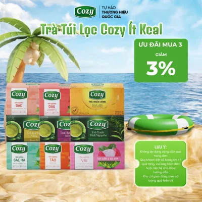 Trà Túi Lọc Cozy Các Vị, Trà Ô Long, Xanh, Nhài, Gừng, Hồng Trà, Sen, Đào, Dâu, Vải, Quế, Bạc Hà Hộp 25