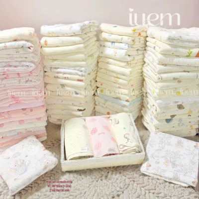 iuem Khăn tắm xô muslin 4 LỚP kích thước 88*90cm (+-2cm) dành cho bé từ sơ sinh tới lớn, có thể kết hợp làm ủ