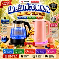 Ấm đun siêu tốc, Bình đun nước thủy tinh siêu tốc 2.5L, inox không gỉ dung tích 1.8L METIS tay cầm chống nóng