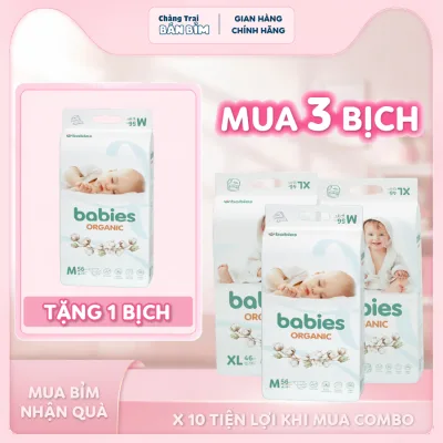 Combo 4 Bịch Tã/Bỉm Babies Organic Siêu Thấm Hút 1200ml, Mềm mịn, An toàn với da bé size NB/S/M/L/XL/2XL